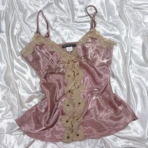 y2k coquette Camisole Pink Lace Up Satin Self Esteem Small